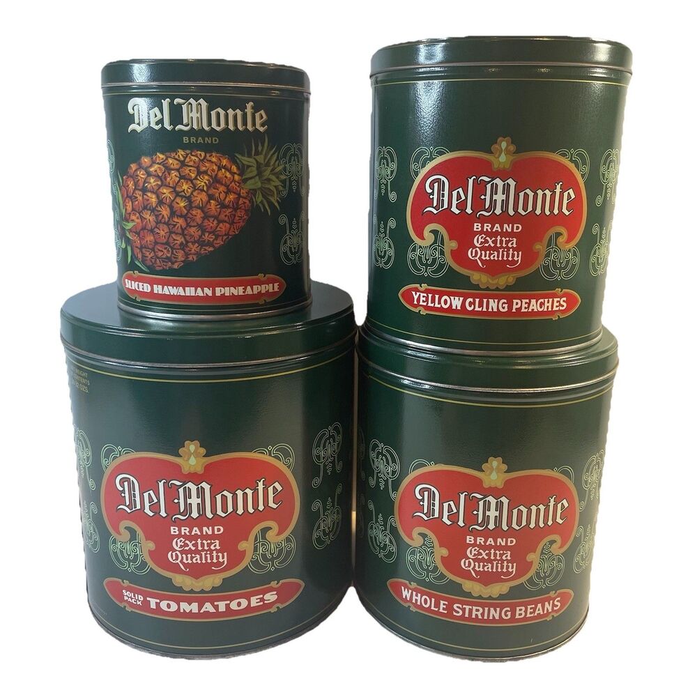 SET OF DEL MONTE Brand Advertising Tins Fruit & Vegetables MATCHING Round Lot 4